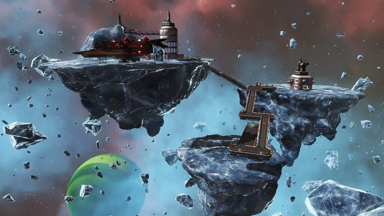 No Man's Sky screenshot of a starship approaching a planet from space